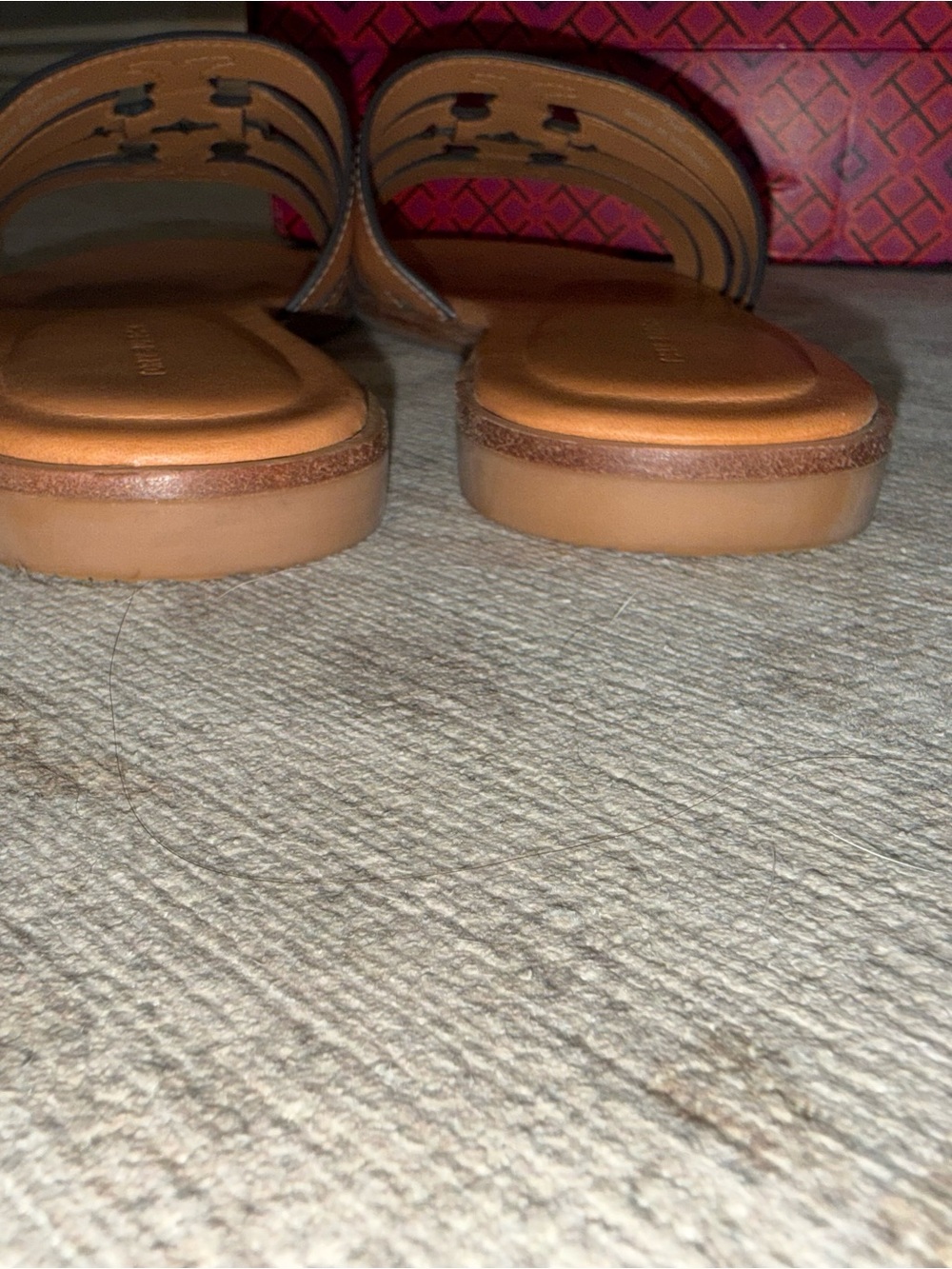 Tory Burch Ines Cognac Leather Triple-Strap Slide Mules - Picture 9 of 16